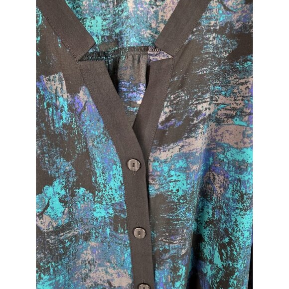 Catherines Women's Top Plus Size 4X Green V-Neck Long Sleeve Button Down Blouse - Picture 11 of 15